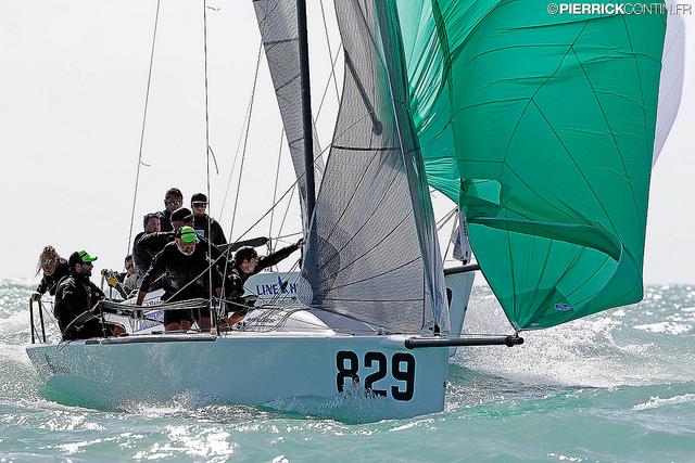 Conor Clarke's Embarr IRL829 on Day 3 of the 2016 Melges 24 World Championship at Miami photo copyright Pierrick Contin / www.pierrickcontin.com taken at Coconut Grove Sailing Club and featuring the Melges 24 class