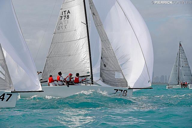 Marco Zammarchi's Taki 4 ITA778 with Niccolo Bertola helming on Day 3 of the 2016 Melges 24 World Championship at Miami photo copyright Pierrick Contin / www.pierrickcontin.com taken at Coconut Grove Sailing Club and featuring the Melges 24 class