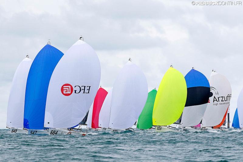 The fleet downwind on day 4 of the 2016 Melges 24 World Championship at Miami photo copyright Pierrick Contin / www.pierrickcontin.com taken at Coconut Grove Sailing Club and featuring the Melges 24 class