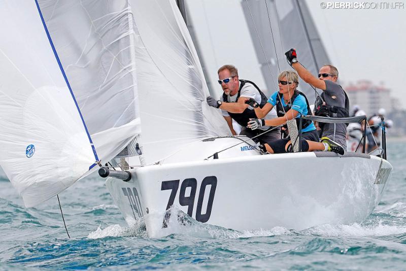 Tõnu Tõniste's Lenny EST790 on day 4 of the 2016 Melges 24 World Championship at Miami photo copyright Pierrick Contin / www.pierrickcontin.com taken at Coconut Grove Sailing Club and featuring the Melges 24 class
