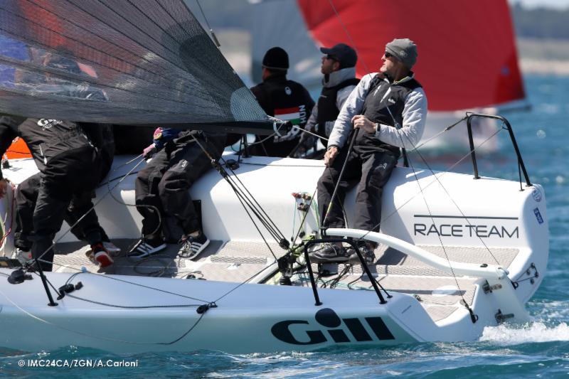 Miles Quinton's Gill Race Team GBR694 with Geoff Carveth helming on day 1 of the Melges 24 European Sailing Series in Portoroz photo copyright IM24CA / ZGN / Andrea Carloni taken at Yachting Club Portorož and featuring the Melges 24 class