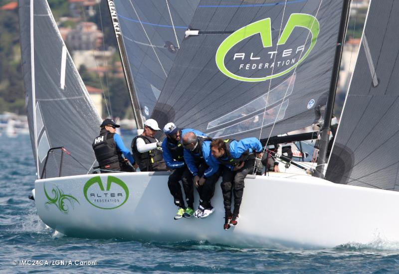 Andrea Racchelli helming Claudio Ceradini's Altea (ITA722) on day 2 of the Melges 24 European Sailing Series in Portoroz photo copyright IM24CA / ZGN / Andrea Carloni taken at Yachting Club Portorož and featuring the Melges 24 class