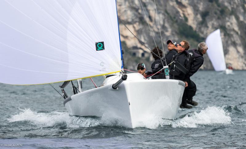 Gianluca Perego's Maidollis ITA854 helmed by Carlo Fracassoli remains at the top of the fleet after day 2 of the Melges 24 European Sailing Series at Riva de Garda photo copyright M24CA / ZGN / Mauro Melandri taken at Fraglia Vela Riva and featuring the Melges 24 class