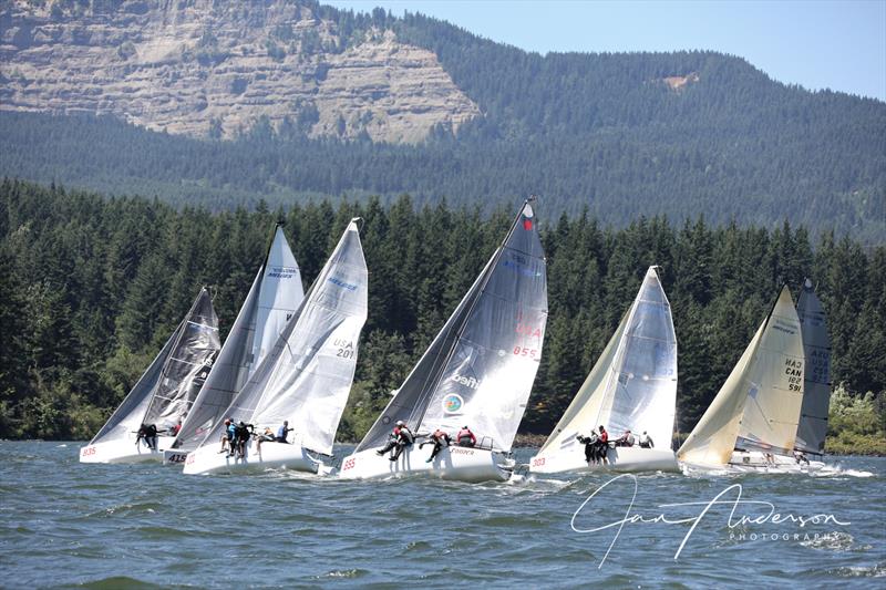 Close racing at the front of the pack in the Diversified Melges 24 North American Championship at Cascade Locks photo copyright Jan Anderson Photography taken at Columbia Gorge Racing Association and featuring the Melges 24 class
