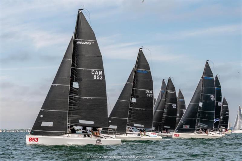Melges 24 fleet at the Bacardi Winter Series Event 2 in Miami, January 2022 - Miami, FL, USA photo copyright Katrina Zoe Norbom taken at  and featuring the Melges 24 class