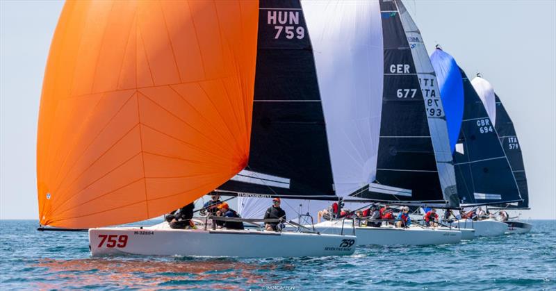 Tied on sixteen points, the Corinthian leaders Seven_Five_Nine HUN759 of Akos Csolto and White Room GER677 of Michael Tarabochia are leading the pack before the final day of the second event of the Melges 24 European Sailing Series 2022 in Trieste, Italy photo copyright IM24CA / Zerogradinord taken at Società Triestina Sport del Mare and featuring the Melges 24 class