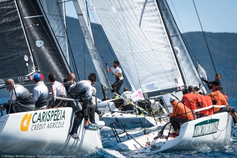 2017 Melges 32 World League in Scarlino day 1 photo copyright Melges World League / Barracuda Communication taken at Club Nautico Scarlino and featuring the Melges 32 class