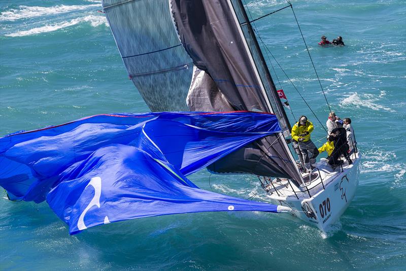 Panther with two overboard on day 1 of Audi Hamilton Island Race Week 2017 photo copyright Andrea Francolini taken at Hamilton Island Yacht Club and featuring the Melges 32 class