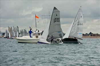 Andy Davis and Tom Pygall match race with Geoff Carveth and Graham Williamson for the Merlin Rocket nationals title