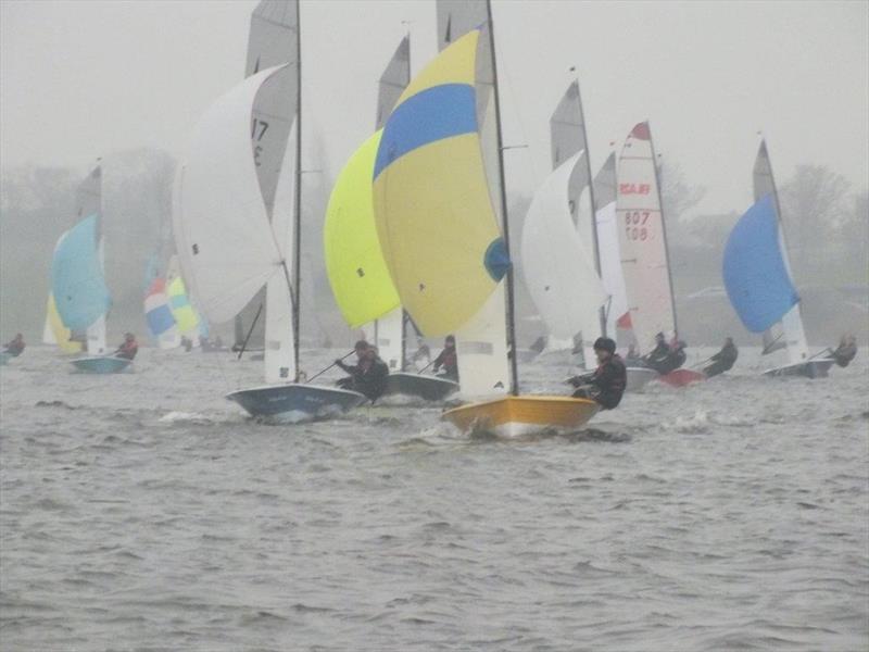 Coming through the mist on day 3 of the Blithfield Barrel Series photo copyright Don Stokes taken at Blithfield Sailing Club and featuring the Merlin Rocket class