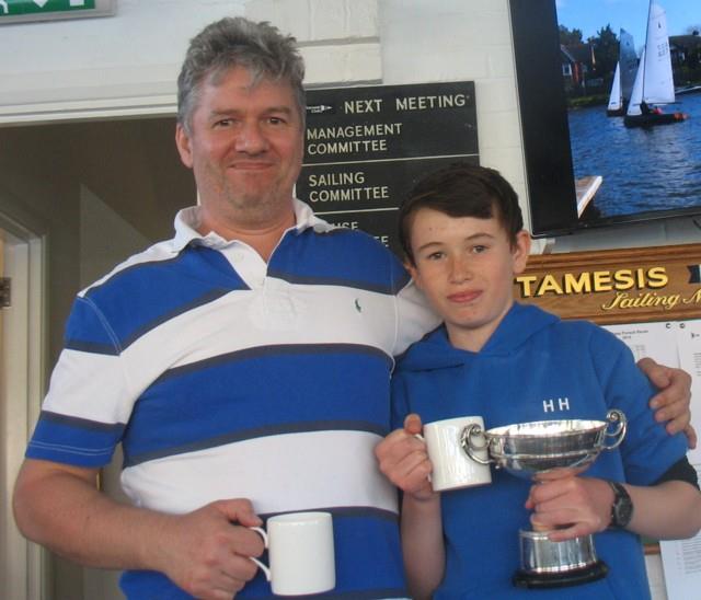 Richard and Harry Harris with the Sondown Cup photo copyright Richard Mourant taken at Tamesis Club and featuring the Merlin Rocket class