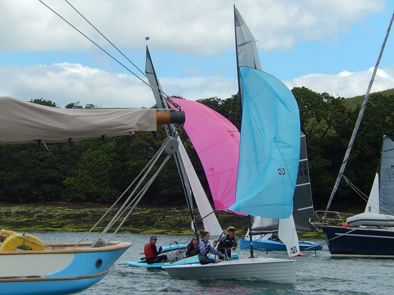 Action in 'The Bag' on day 5 of Merlin Rocket week at Salcombe photo copyright Malcolm Mackley taken at Salcombe Yacht Club and featuring the Merlin Rocket class