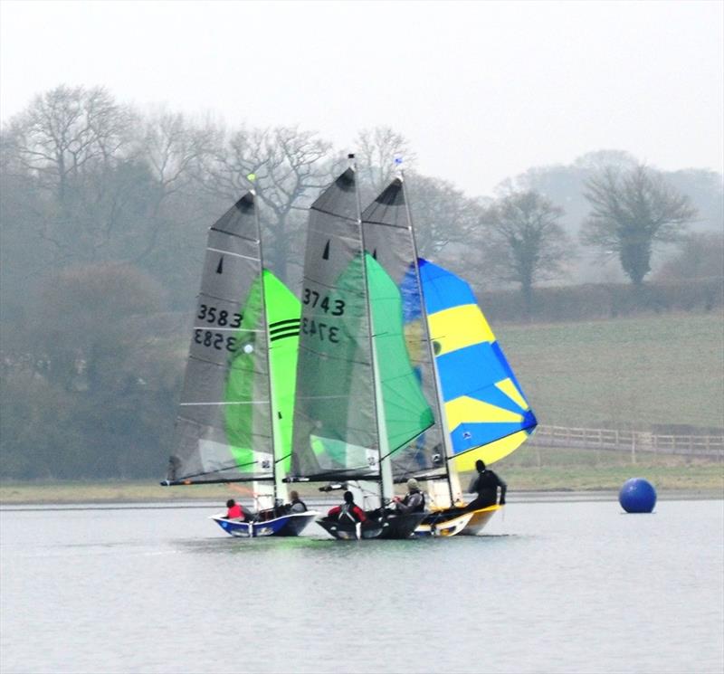 Contesting the mark during the final round of the Blithfield Barrel 2014-15 photo copyright Don Stokes taken at Blithfield Sailing Club and featuring the Merlin Rocket class