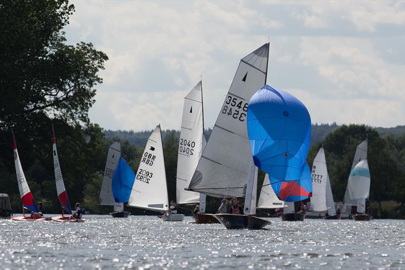 Saturday racing downstream to Home mark during the Upper Thames Club Championship photo copyright Tony Ketley taken at Upper Thames Sailing Club and featuring the Merlin Rocket class
