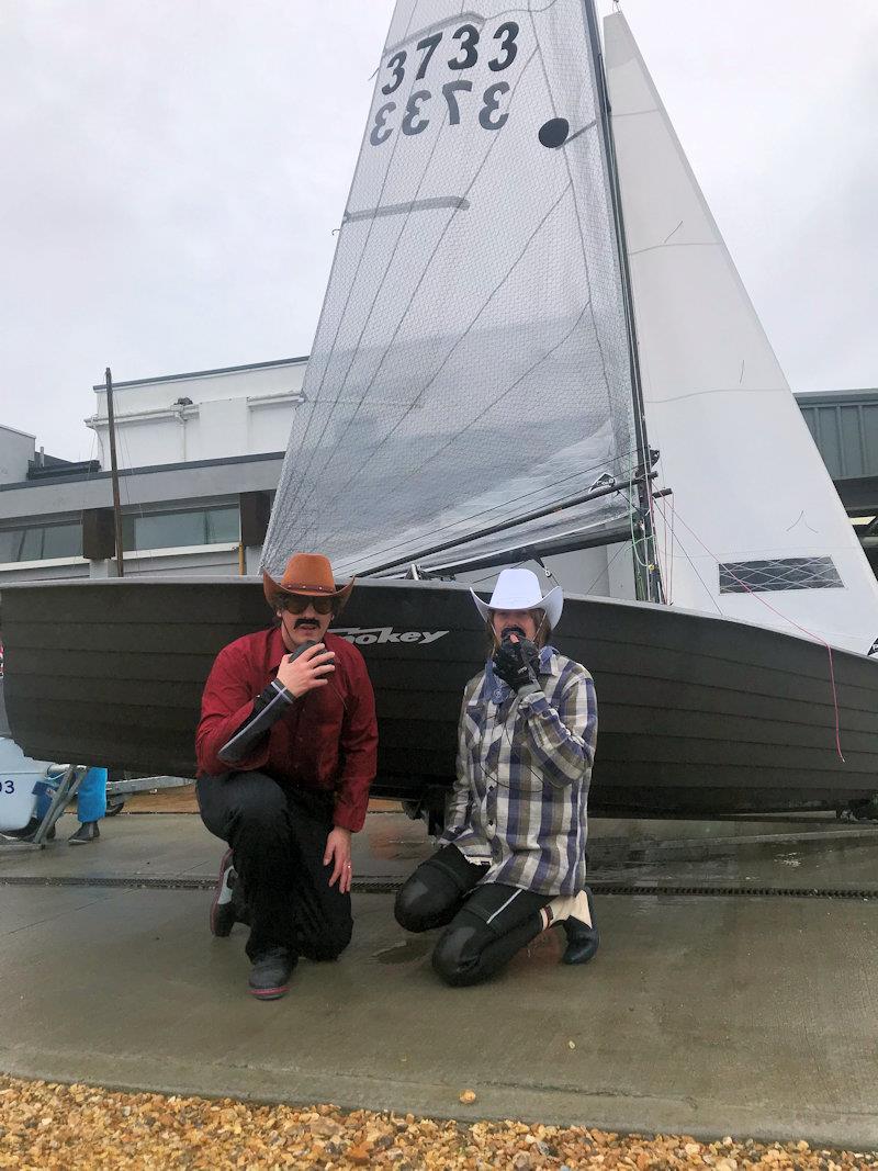 Nick Simmons and Fiona Mayo as Smokey and the Bandit in the Lymington Town Sailing Club Hunt Cup 2017 photo copyright Lou Johnson taken at Lymington Town Sailing Club and featuring the Merlin Rocket class