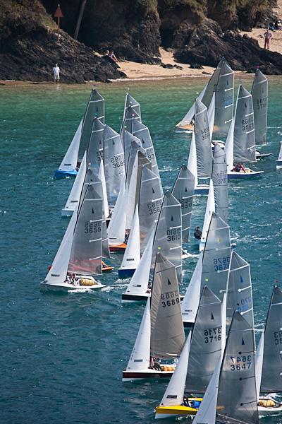 Start of the second race on Saturday at the Salcombe open meeting photo copyright Demelza Mitchell / www.demelzamitchell.co.uk taken at Salcombe Yacht Club and featuring the Merlin Rocket class