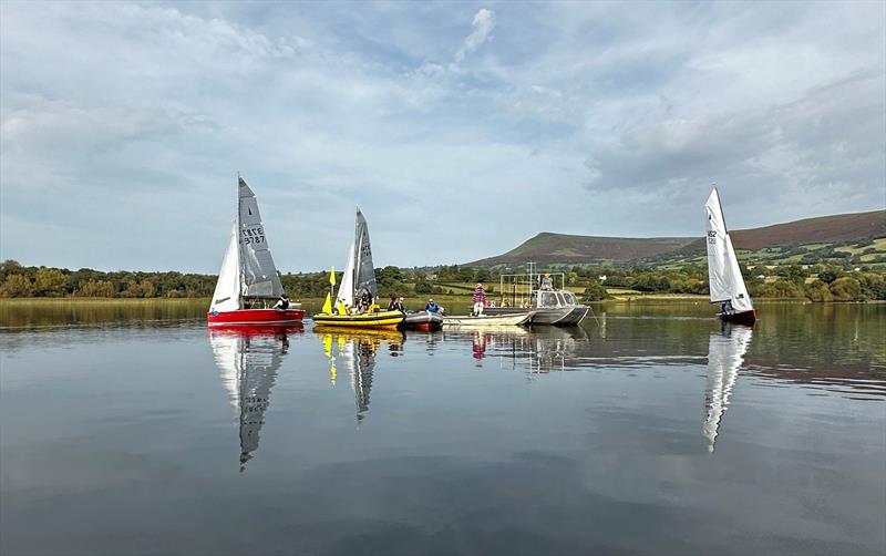 No wind for the Allen Merlin Rocket Inlands at Llangorse photo copyright MROA taken at Llangorse Sailing Club and featuring the Merlin Rocket class