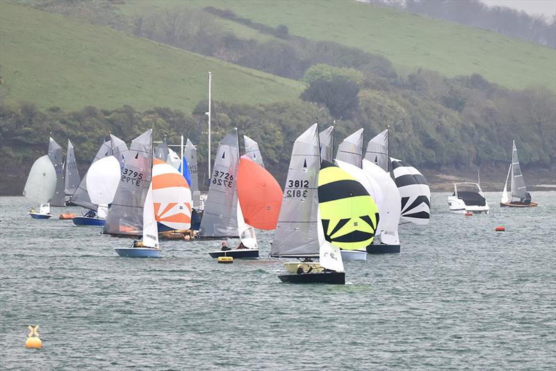 Tom Stewart and Rob Allen lead downwind during the Merlin Rocket South West Series at Salcombe photo copyright Lucy Burn taken at Salcombe Yacht Club and featuring the Merlin Rocket class