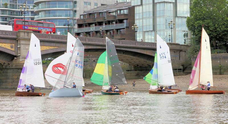 Tideway Dinghy Derby - Merlins approaching Battersea Bridge with Kate (sail number 1) on the right - photo © Mark Jardine