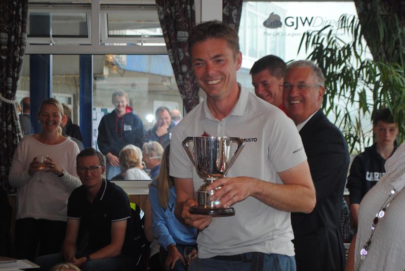 Dave and Imogen Wade collect the Daily Mirror Trophy as winners of the Mirror Nationals at Abersoch photo copyright Helen Grayson taken at South Caernarvonshire Yacht Club and featuring the Mirror class