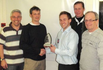Howard Eeles and his team of instructors from Bartley SC receive their 2009 West Midlands RYA OnBoard Club of the Year Award from Tom Davenport, OnBoard Development Officer for Birmingham and Worcestershire