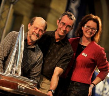 Sarah Treseder with Bob Horlock and Rex Frost as Exe Sailing Club is crowned RYA Club of the Year