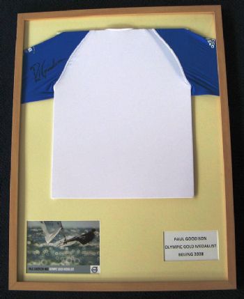 Bid for Olympic gold medallist, Paul Goodison’s framed sailing rash vest in a charity auction