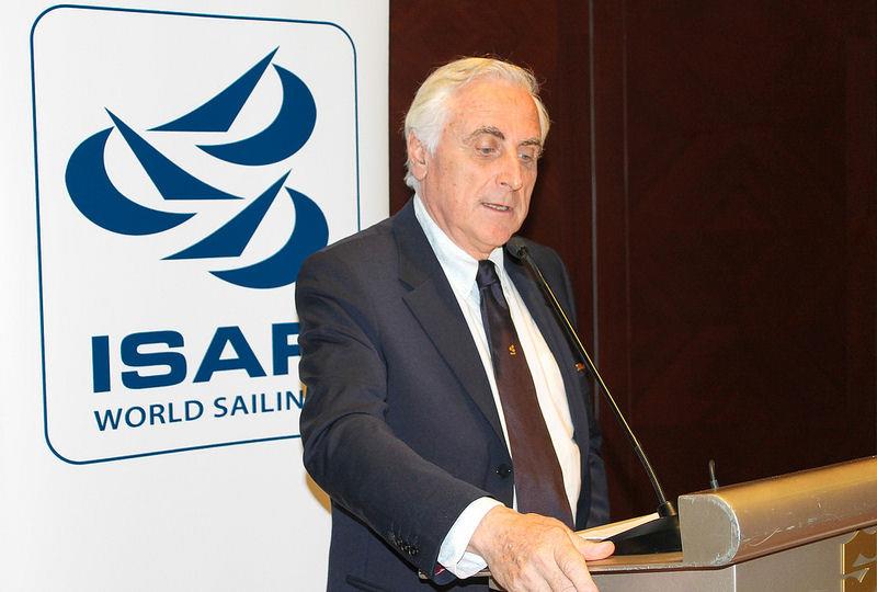ISAF President Carlo Croce delivers the President's Report at the 2013 ISAF Annual Conference in Muscat photo copyright ISAF taken at 