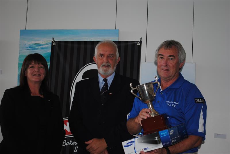 Wynyard yachtsman Steve Walker with Commodore Donelda Niles (TYC) and Ron Bugg (DSS) photo copyright Peter Campbell taken at Derwent Sailing Squadron