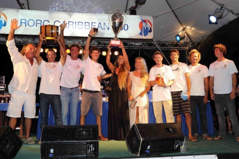 Carlo Falcone and his Mariella crew receiving the new Mariella Trophy for the Vintage Class in the RORC Caribbean 600 photo copyright Tim Wright / www.photoaction.com taken at Royal Ocean Racing Club