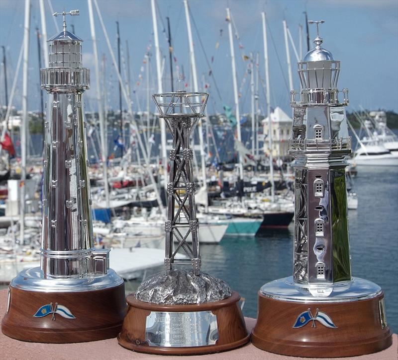 The three major trophies for the Newport Bermuda Race: The Gibbs Hill Lighthouse Trophy, The North Rock Beacon Trophy and The famous St David's Lighhouse Trophy photo copyright Barry Pickthall / PPL taken at Cruising Club of America