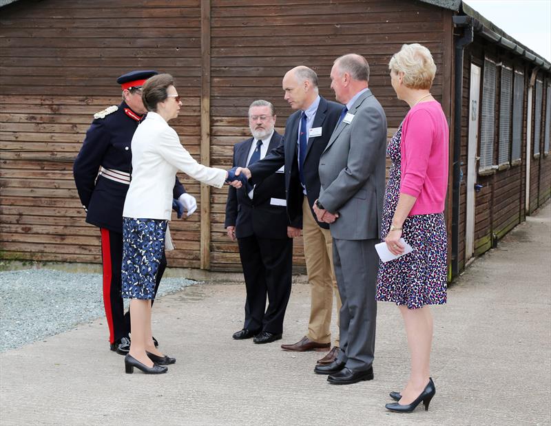 HRH The Princess Royal arrives at South Staffordshire SC (l-r Mike Kelly, RYA West Midlands Chairman, Neil Hawkins, Past Commodore, Martin Warburton, Club Commodore and Mrs Claire Warburton) photo copyright Robert Yardley taken at South Staffordshire Sailing Club