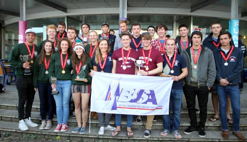 Some of the medallists during the University Fleet Racing Championships photo copyright Tony M taken at Mount Batten Centre for Watersports