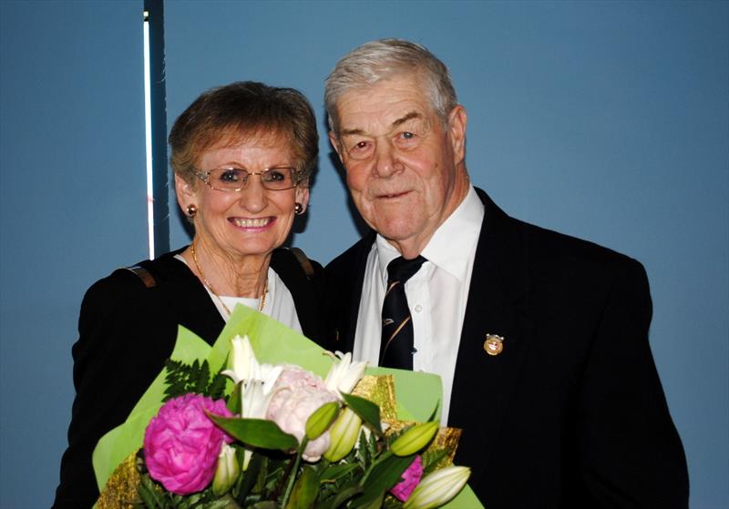 After receiving his Volunteer of the Year Award, Mick Purdon, produced a bunch of flowers and presented them to his wife in appreciation of her support for his yachting, on and off the water photo copyright Peter Campbell taken at Royal Yacht Club of Tasmania