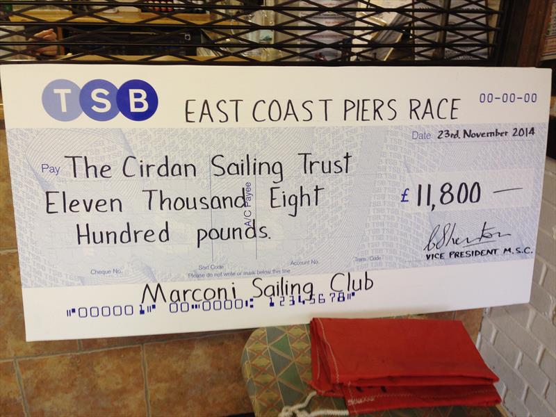 The East Coast Piers Race presents an £11,800 cheque to The Cirdan Trust  photo copyright Andrew Dowley taken at Marconi Sailing Club
