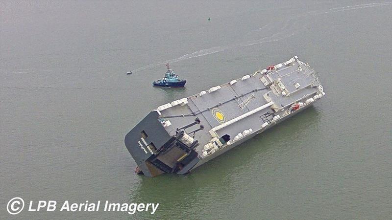 The Hoegh Osaka aground on the Brambles Bank in the Solent - photo © LPB Aerial Imagery
