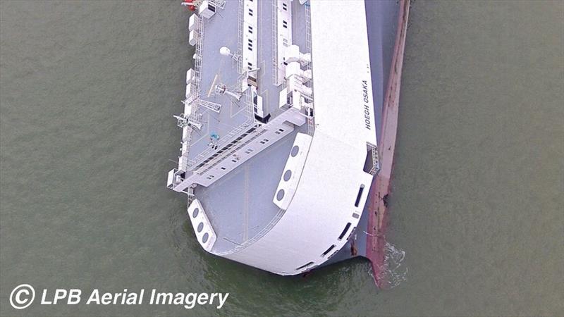 The Hoegh Osaka aground on the Brambles Bank in the Solent - photo © LPB Aerial Imagery