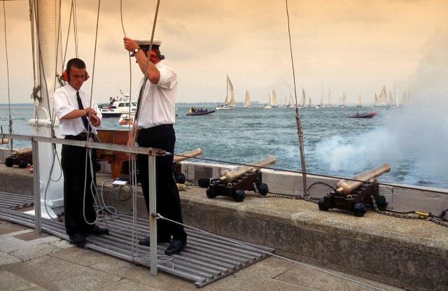 Canons signal the race start on the Royal Yacht Squadron startline photo copyright RYS taken at Royal Yacht Squadron