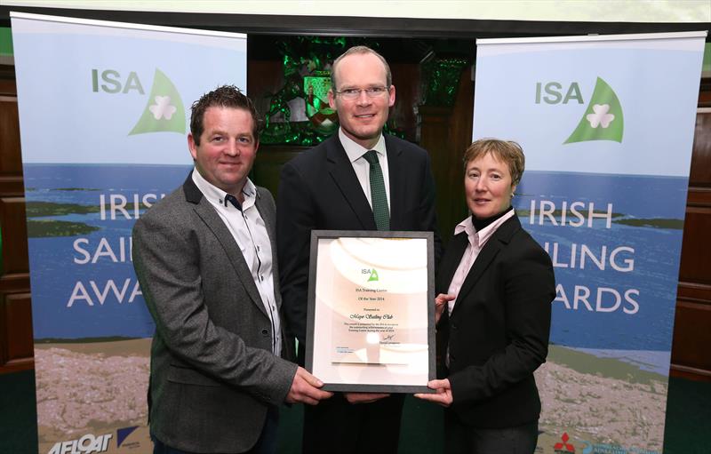 Simon Coveney TD, Minister for Agriculture, Food and the Marine, presents Eoin Cunningham and Noel Doran, from Mayo Yacht Club, for the ISA Training Centre of the Year award - photo © INPHO / Cathal Noonan