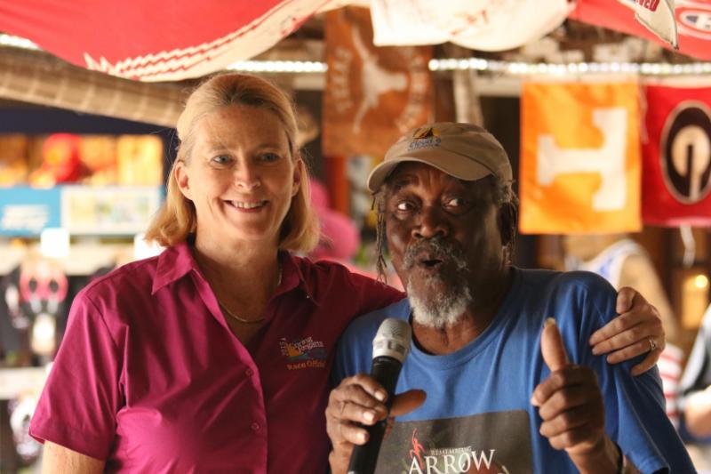 Judy Petz, BVI Spring Regatta Director with Foxy who welcomed all the crews to his bar on Jost Van Dyke photo copyright Ollie Dunger / Instagram: ollied_photography taken at Royal BVI Yacht Club