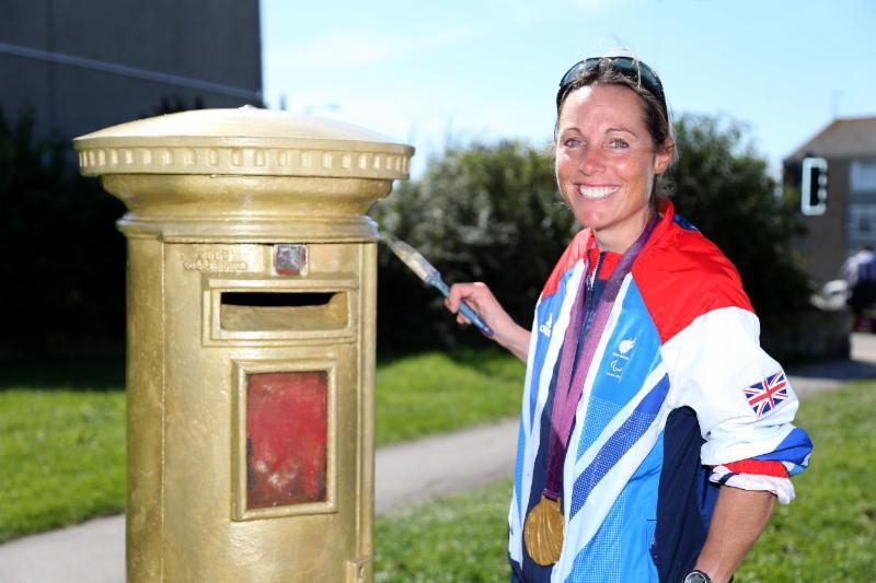 A gold post box glistening in the Weston area of Portland was given a lick of paint by the sailing star it honours - photo © British Sailing Team