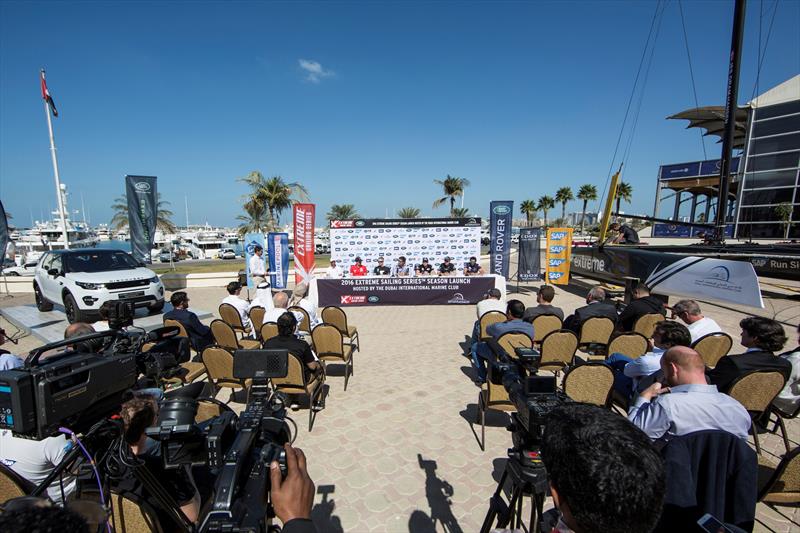 The skippers for the 2016 Extreme Sailing Series meet the media hosted by the Dubai International Marine Club photo copyright Lloyd Images taken at 