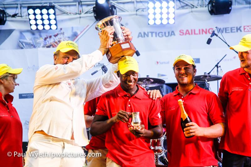 Tony Langley and the crew of Gladiator at Antigua Sailing Week - photo © ASW / Paul Wyeth / www.pwpictures.com