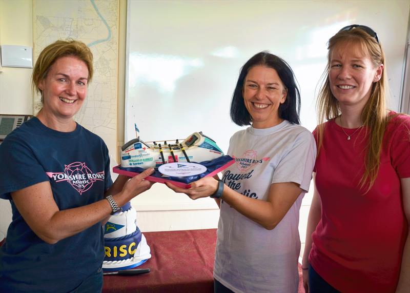 'Cakes galore at the Grand Opening of the York Railway Institute Sailing Club newly extended club house: Helen Butters and Frances Davies of Yorkshire Rows were presented with a cake in the shape of their boat, baked by Kate Skelton of Compass Cakes - photo © Angela Craggs