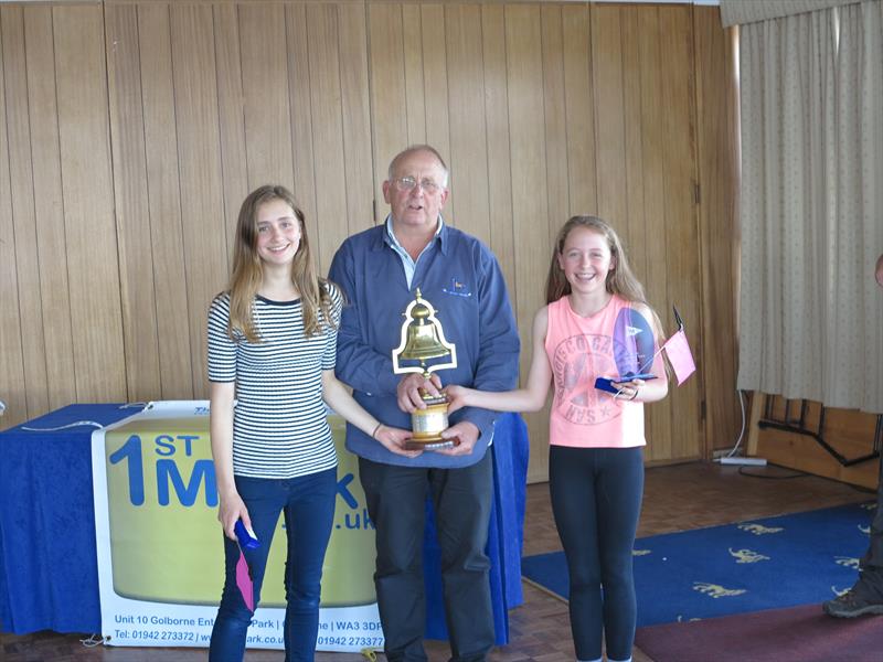 Sian Talbot and Eloise Clapson-McBride being presented with the Lloyd Hayes Trophy photo copyright Ron Harper taken at West Lancashire Yacht Club