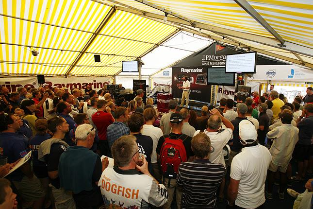 Raymarine Weather Briefing - Chris Tibbs addresses a packed ISC marquee photo copyright Patrick Eden taken at 