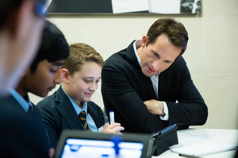 Land Rover BAR Team Principal and Skipper, Ben Ainslie takes part in a BT STEM Crew lesson with a Nobel School student photo copyright Harry KH / Land Rover BAR taken at 