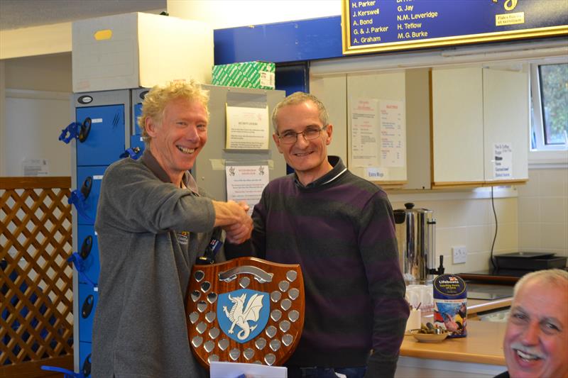 Winner, Howard Frear received the RNLI Shield from Sutton Bingham Sailing Club Commodore, Andy Roxburgh photo copyright Chris Jones taken at Sutton Bingham Sailing Club