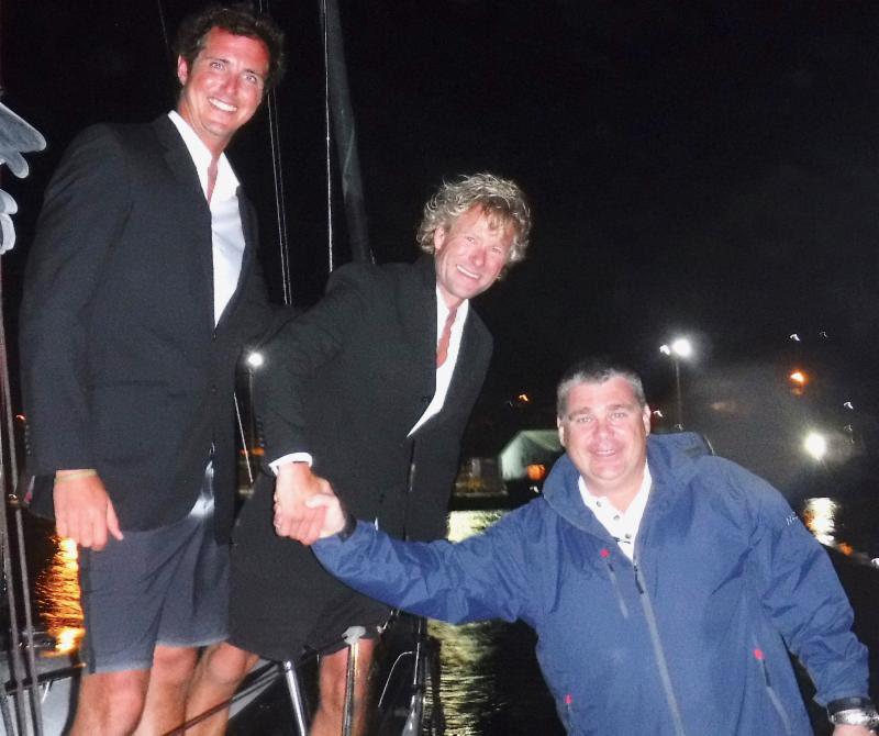 Finishing in style wearing DJs: James Heald and Ben Harris completed the 3,000 nmile RORC Transatlantic Race from Lanzarote to Grenada in the early hours of Thursday 15 December photo copyright RORC / Louay Habib taken at Royal Ocean Racing Club