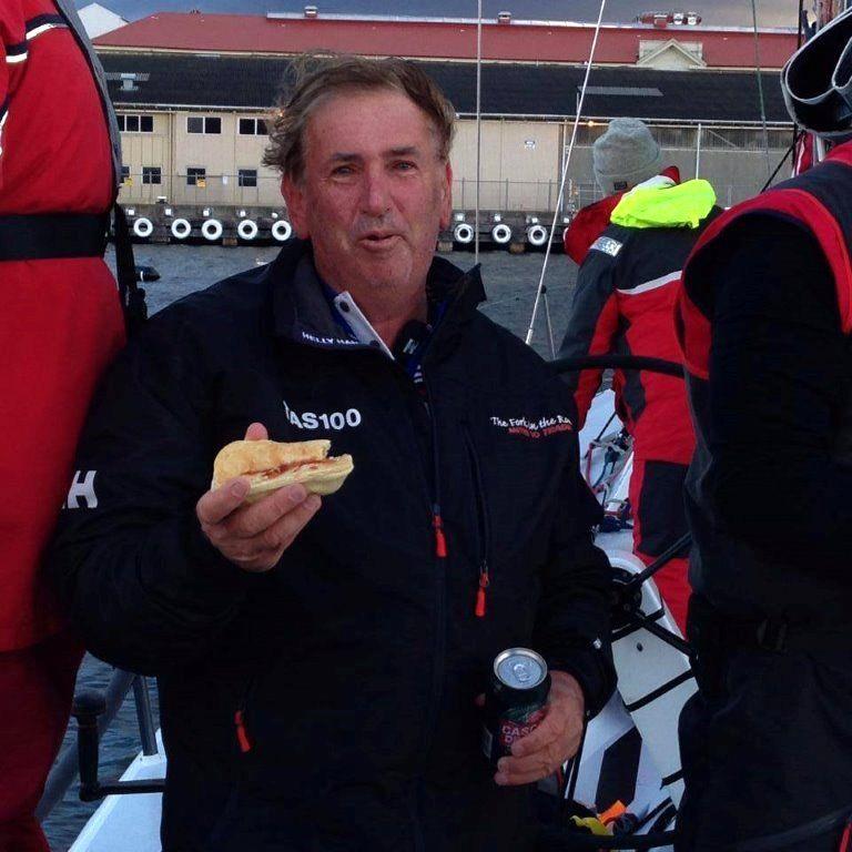 Gary Smith enjoys a sponsor's pie after a Launceston to Hobart Yacht Race win photo copyright Sam Tiedemann taken at Derwent Sailing Squadron